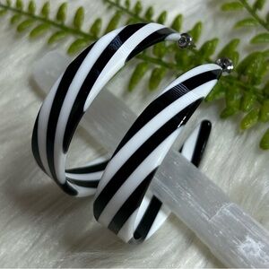 Black and White Striped Hoop Earrings